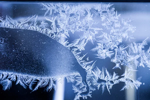 Eisblumen Auf Glas Textur Und Hintergrund — Stockfoto