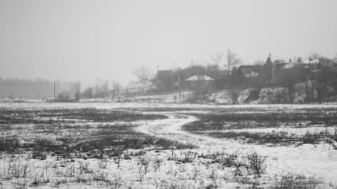 Peyzaj Park kar yağıyor. Balık gözü lens etkileri
