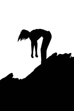 Kadın siluet bir dağ uçurumun üzerinde - vektör 