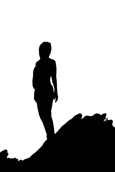 Silhouette Donna Una Scogliera Montagna Vettore — Foto Stock