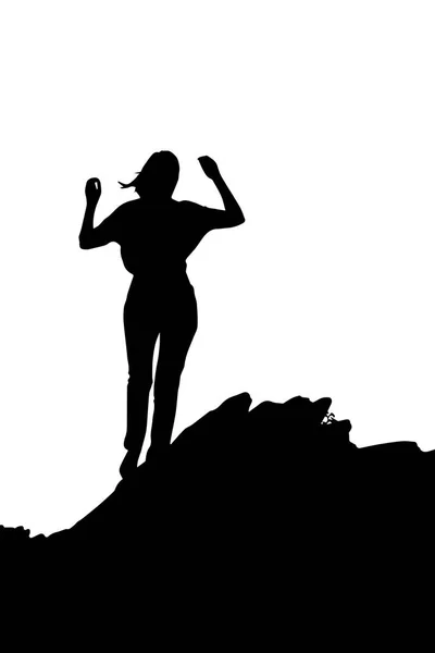 Frauensilhouette Auf Einer Bergklippe Vektor — Stockfoto