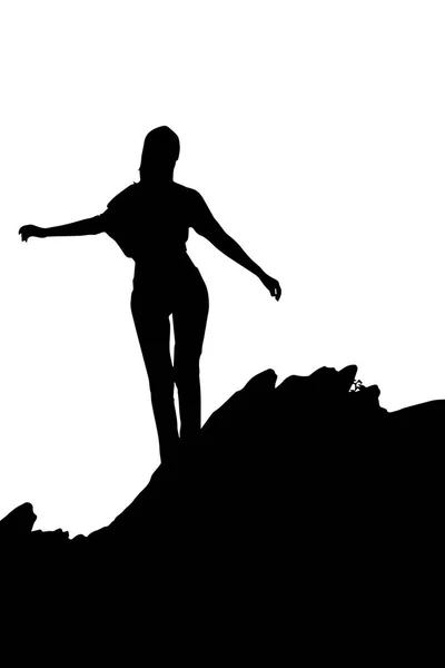 Woman Silhouette Mountain Cliff Vector — Stock Photo, Image