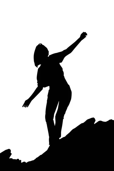 Silueta Mujer Acantilado Montaña Vector — Foto de Stock