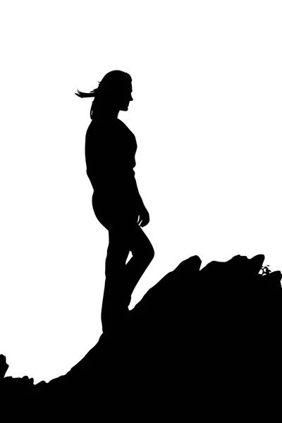 Silueta Mujer Acantilado Montaña Vector — Foto de Stock