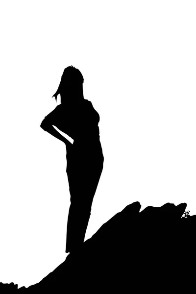Silhouette Donna Una Scogliera Montagna Vettore — Foto Stock