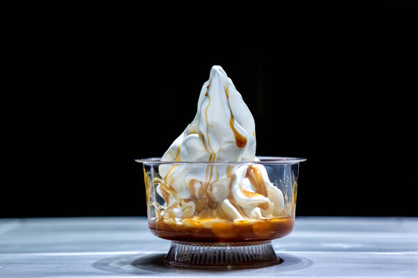 Ice cream with caramel topping