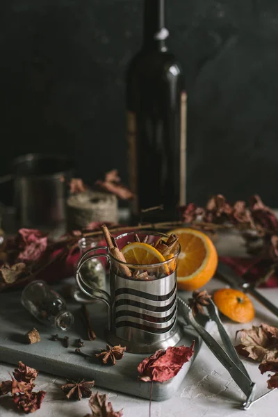 Cup Herbal Tea Cinnamon Dark Table — Stock Photo, Image