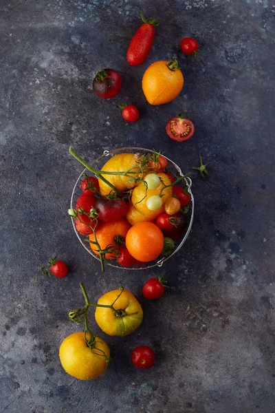 Vista Superior Tomates Frescos Coloridos — Fotografia de Stock