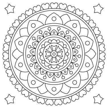 Mandala. Boyama sayfası. Siyah ve beyaz vektör çizimi.