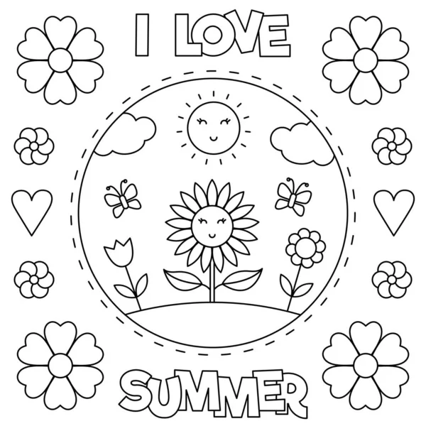 Me encanta Summer. Página para colorear. Ilustración vectorial en blanco y negro . — Vector de stock