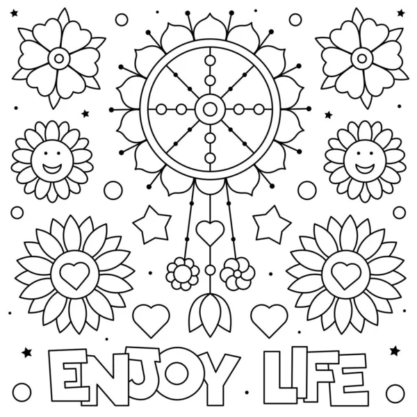 人生を楽しんで。ぬり絵だ。花のベクトル図. — ストックベクタ