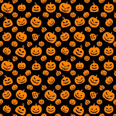 Değişik boyutlarda sırıtan balkabağı fenerlerinin olduğu tüysüz Cadılar Bayramı deseni. Oyuncu tasarım tekstil, kağıt ve dijital projeler için mükemmeldir..