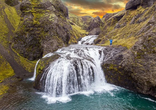 Lång Exponering Färgstark Solnedgång Södra Island — Stockfoto