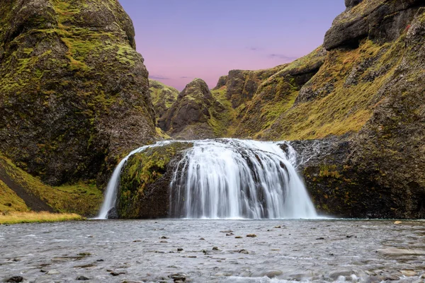 Longue Exposition Coucher Soleil Coloré Islande Sud — Photo