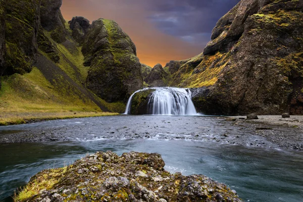 Lång Exponering Färgstark Solnedgång Södra Island — Stockfoto