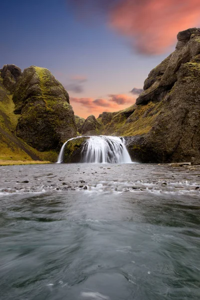 Lång Exponering Färgstark Solnedgång Södra Island — Stockfoto