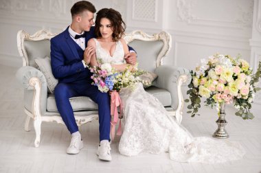 Güzel düğün günü. Gelin ve damat kapalı