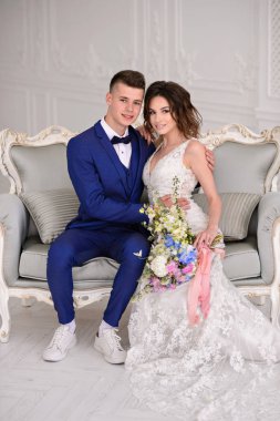 Güzel düğün günü. Gelin ve damat kapalı