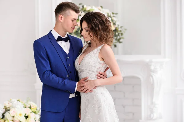 Que Lindo Dia Casamento Noiva Noivo Dentro Casa — Fotografia de Stock