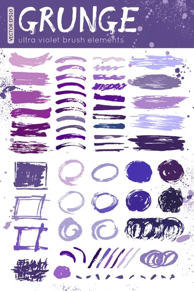 Vector collection of grunge brush strokes with a rectangular, square, round shape, blots for creative design. Black ink printed texture. — Stock Vector