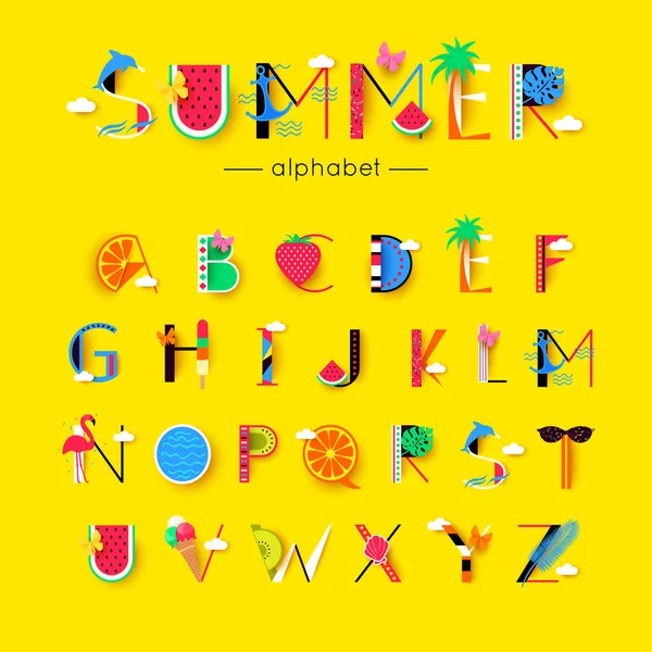 Vektorové písmo kreativní léto a abeceda — Stockový vektor