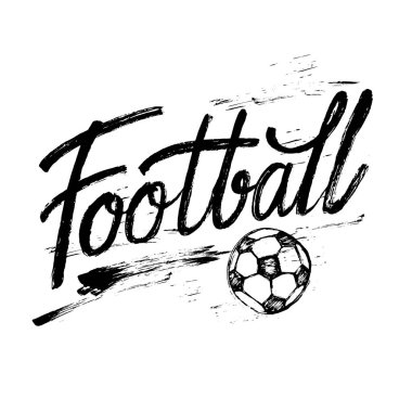 Tasarım afiş, poster, sunum, broşür, yazdırma t gömlek için yazı futbol el. Futbol arka plan. Vektör çizim