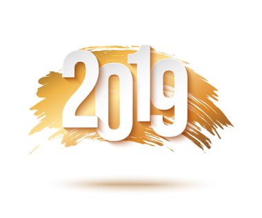 2019 mutlu yeni yıl arka plan broşür veya tebrik kartı tasarımı için. Altın fırça darbesi. Vektör çizim