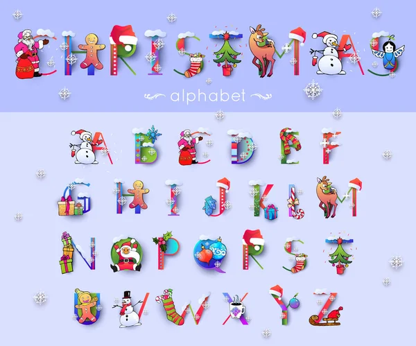 Vector Christmas lettertype en het alfabet. Vectorillustratie — Stockvector