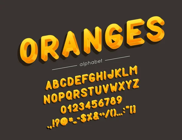 Vector Oranges fuente y alfabeto. Tipo con letras, números y símbolos coloridos — Vector de stock