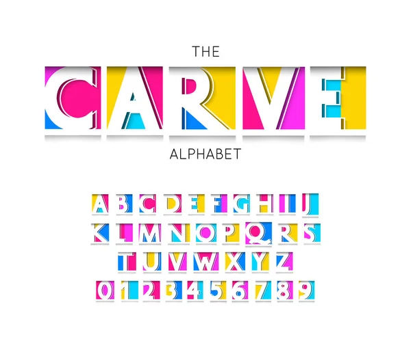 Scolpisci i numeri e le lettere del carattere e dell'alfabeto vettoriale per un design brillante — Vettoriale Stock