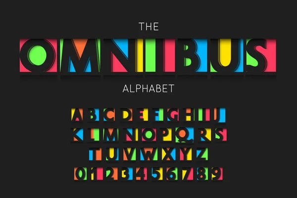 Caratteri Omnibus e alfabeto numeri vettoriali e lettere per un design brillante — Vettoriale Stock