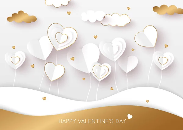 Valentin nap háttér. Fehér vágott papír szív vektoros illusztráció — Stock Vector