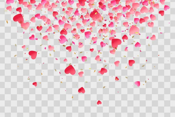 Miłość Walentynki tło z konfetti czerwone serca. Ilustracja wektorowa — Wektor stockowy