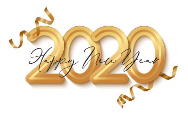Mutlu yeni yıl afiş altın 2020 numaraları ile. Vektör çizim