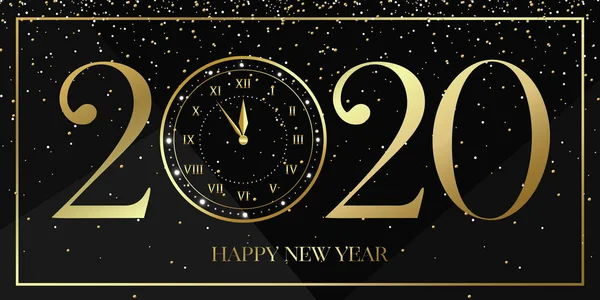 Feliz Año Nuevo 2020 fondo con reloj de oro — Archivo Imágenes Vectoriales