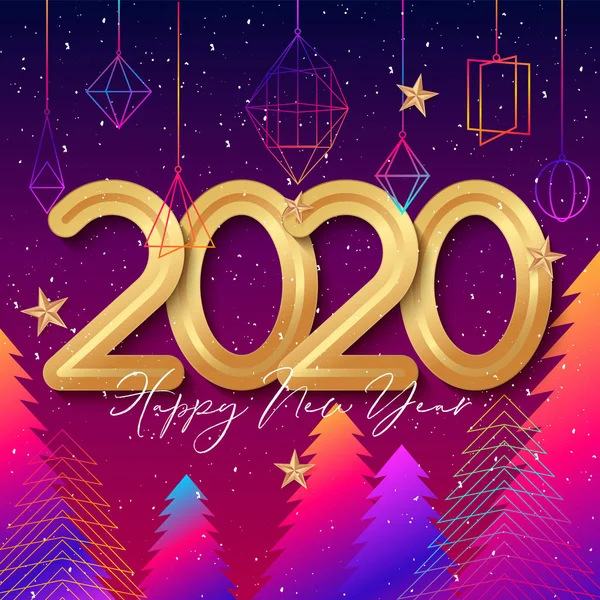 2020 Projeto de fundo Feliz Ano Novo com decorações penduradas. Ilustração vetorial — Vetor de Stock