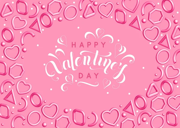 Alla hjärtans dag bakgrund med rosa hjärtan och eleganta bokstäver. Vektor 3d illustration för semester älskare. Kärlek gratulationskort — Stock vektor