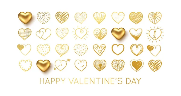 Arany szív Valentin-nap háttér. Vektoros illusztráció — Stock Vector