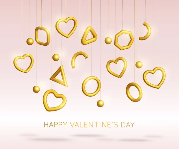 Valentin-nap háttér díszített 3d arany szív. Szerelem vektoros illusztráció — Stock Vector