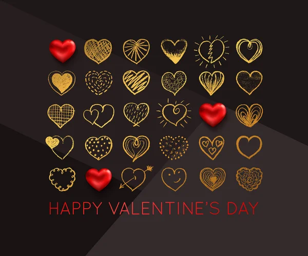 Valentines day background with gold hand drawn heart. Vector illustration — Stock Vector