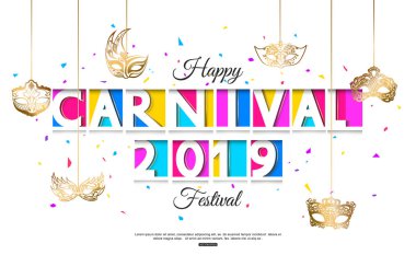 Karnaval Brezilya parlak arka planda maskeleri ile dekore edilmiştir. Kağıt tarzı kesmek