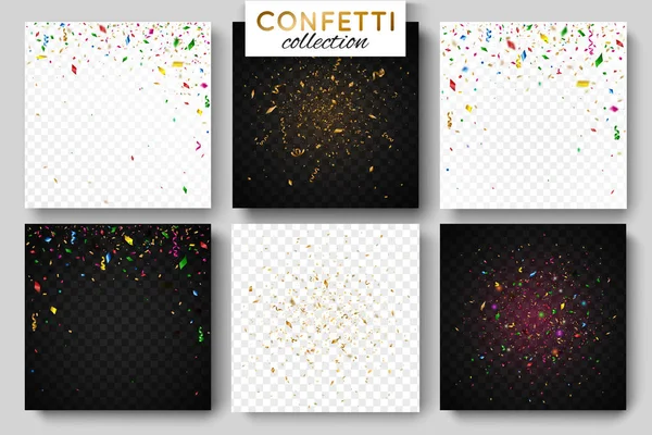 Set van zes vallende coloful confetti achtergrond — Stockvector