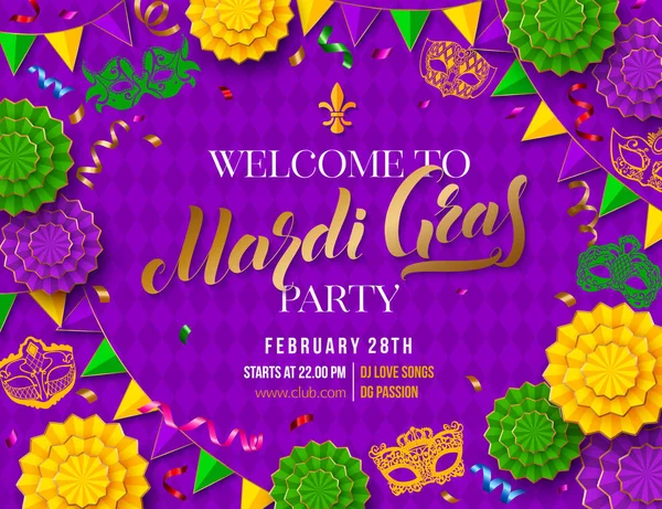 Mardi Gras partij poster. Vastenavond. Vectorillustratie — Stockvector