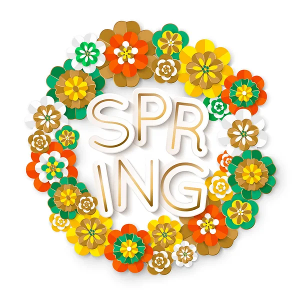 Round frame of paper flowers, spring background — Stock Vector