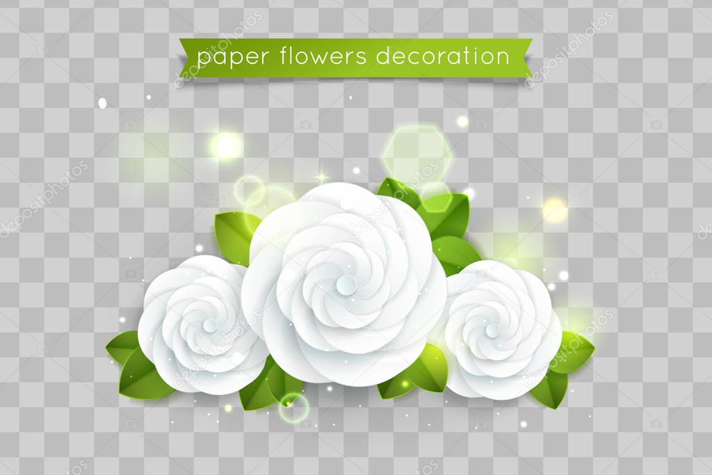 White paper cut flowers. Floral composition. Vector illustration
