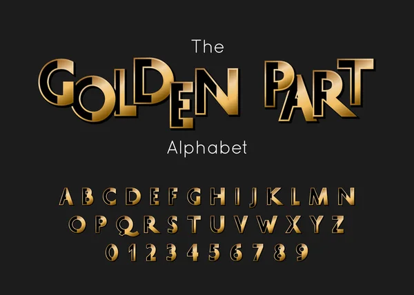 Alfabeto e carattere della parte aurea vettoriale. Lettere e numeri in oro — Vettoriale Stock