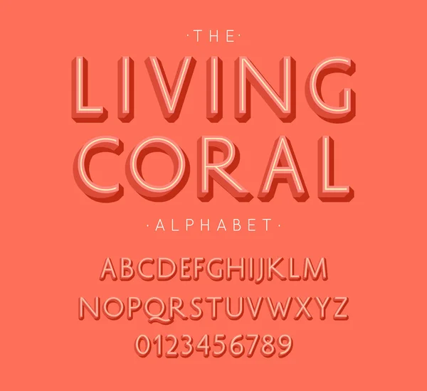 Lebendiges Korallenalphabet und Schrift. Buchstaben und Zahlen mit der Farbe des Jahres 2019 — Stockvektor