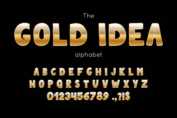 Vector lettertype en alfabet. Set van Latijnse letters en cijfers. Gouden idee type — Stockvector