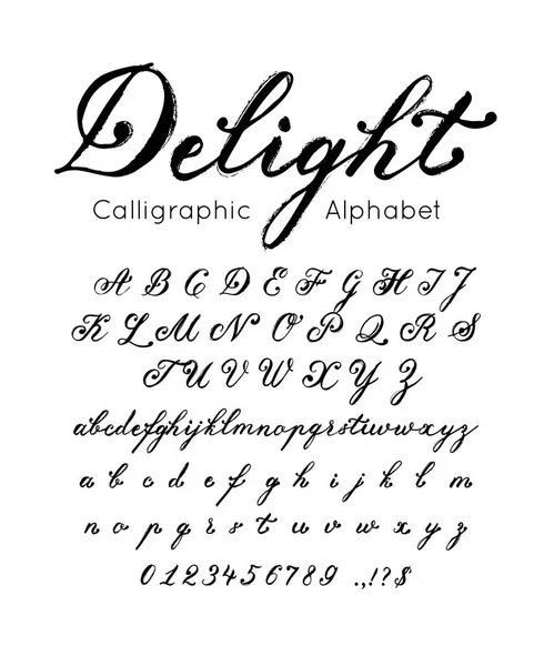 ベクトルエレガントなフォントとアルファベット。筆記体と数字のセット。ブラシタイプ ストックイラスト