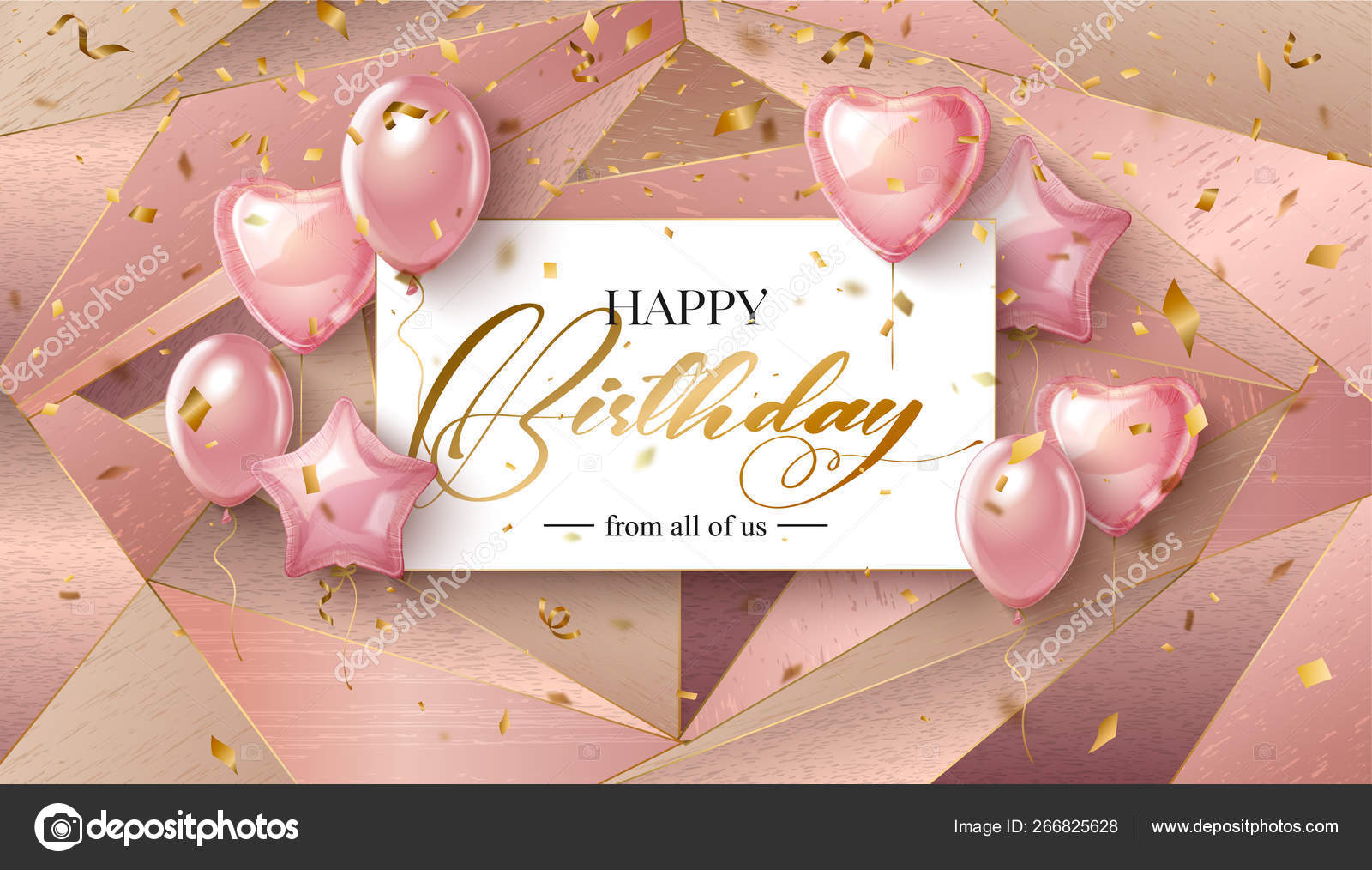 Balloons Happy Gold Pink Balloons Background Happy Happy Birthday Greeting  Background For Card, Flyer, Poster Sign Banner Web Postcard, Gold Blur  Background Royalty Free SVG, Cliparts, Vectors, And 